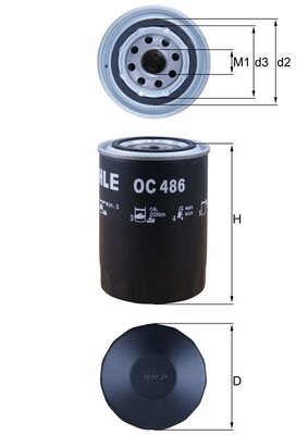 OC486, Ölfilter, MAHLE, 1109AS, 1582036, 244191000, 2992188, 41020, 41150030A, 504006145, ML66523, Y03732901, 1109Y5, 1582037, 244191002, 500038746, 71740064, 1109Y6, 1582038, 500378838, 71753739, 1606267480, 785F6714AA1A, 8093784, 8093794, 1609563780, 785F6714AA2A, 785F6714AA3A, EFL252, 0451203235, 106928, 11143220002, 1407098