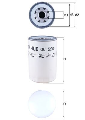 OC520, Ölfilter, MAHLE, 5001021176, 5010240400, 5010295196, 5010295195, 0451300008, 108859, 154068324970, 23.698.00, 624206, 92140E, B7227, ELH4753, FT5529, H218W, LF3565, LFP3191SC, LSF5187, OP584/2, SO3565, SP1247, W1160/2, F026407135, PH8946