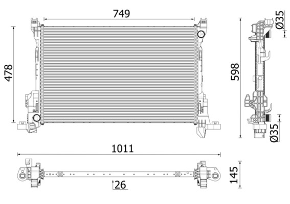CR2637000P, Chladič, chlazení motoru, Chladič, MAHLE, 1.40.24842.126, 214106419R, 6000620780, 0109.3142, 080.2986, 1028225, 123.245, 180129N, 363995, 43012738, 560017, 6501344180, 686807, 7705431, 8MK366305-071, AC230639, D7R077TT, FT10617, RE910419, RT2694, WG2193163, 123.245/A, FT10618, WG2330540