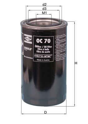 Oil Filter - OC70 MAHLE - 137700750066, 37700750066, 137700750067
