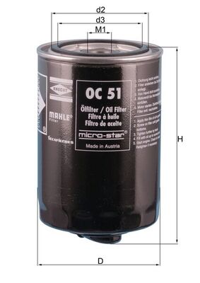 Olejový filtr - OC51OF MAHLE - 0009830624, 068115561, 068115561B