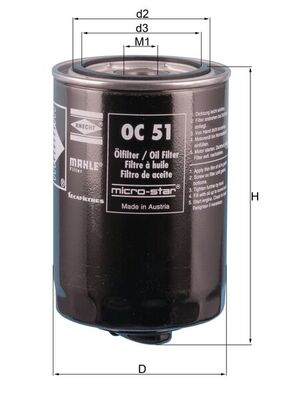 OC51OF, Ölfilter, MAHLE, 0009830624, 068115561, 068115561B, 1257492, 1498028, 5000044499, 7984460, 068115561A, 12574927, 93156363, A700X6714SA, C7NN6714B, 068115561C, EFL60, 681155613, 0451103253, 057OS, 105548, 2316400, 2940121858903, 30758012, 339, 4089, 431026, 83064, 8671002054, AP3655, B114, BC1087, C150