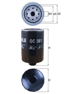 OC381, Ölfilter, MAHLE, F238202310010, 0451104065, 114.127.09/110, 154OS, B114, H17W01, LS582, W940, X4016E, 13.28.11/110, 50013154