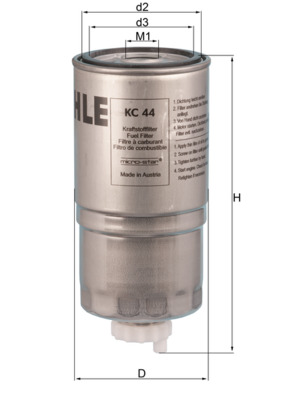 KC44, Fuel Filter, MAHLE, 84477374, 89512387, 84814637, 9512387, BF587D, FS19913, SN40551, WK82, FS36243