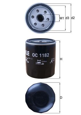 Olejový filtr - OC1182 MAHLE - LF05-14-302A, LF1014302, LF10143029A