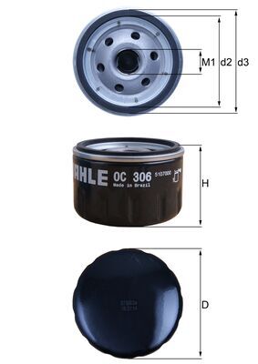 OC306, Olejový filtr, Filtr olej., MAHLE, 11427673541-03, 1541ALGC6E00, 11427673541-04, 11427673541, 11427707217, 7673541, 7707217, 7719357, ADBP210077, B9001, COF064, F026407251, JFO0B00, KN164, MW75, PSL635, SO6973, B9003