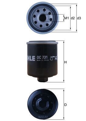 OC731, Olejový filtr, Filtr olej., MAHLE, Aprilia Benelli Derbi Gilera Malaguti Peugeot Piaggio Vespa , 483727, 82365R, 82635R, 82635ROE, 51085, COF083, KN183, P5001, SO6967