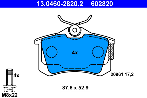 Brake Pad Set, disc brake - 13.0460-2820.2 ATE - 1611456380, 1K0698451J, 425241