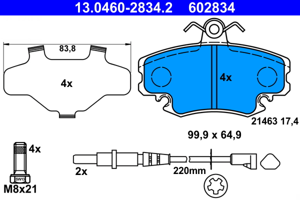 Brake Pad Set, disc brake - 13.0460-2834.2 ATE - 6001547619, 7701202516, 7701202848