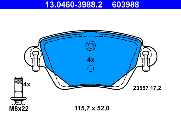Brake Pad Set, disc brake - 13.0460-3988.2 ATE - 1130120, 7701207187, C2S33408