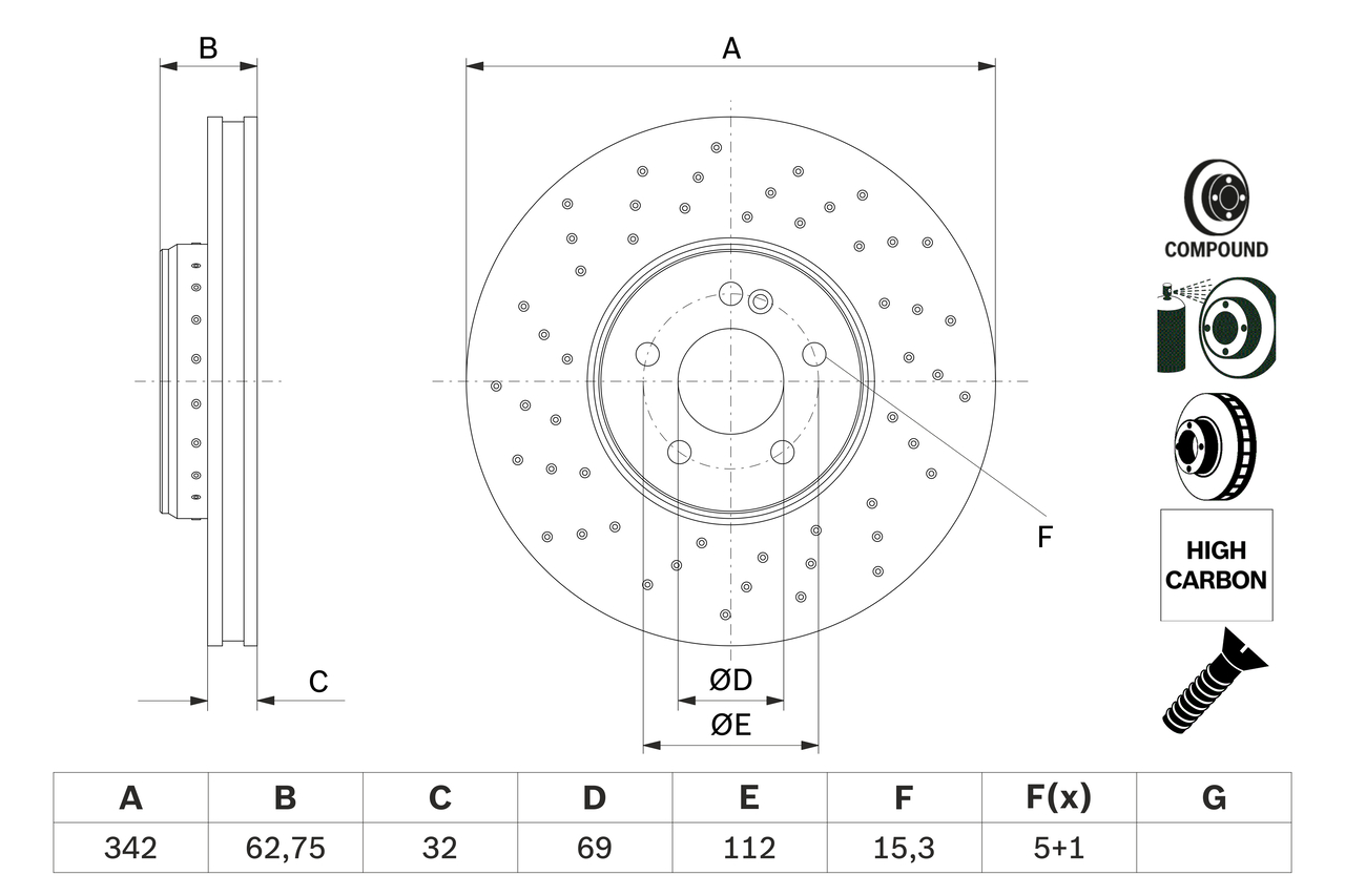 Brake Disc - 0986479G40 BOSCH - A0004212212, 0004212212, 4212212 | K ...