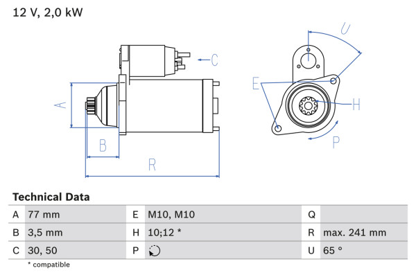 0986014141, Starter, BOSCH, 3610042010, MD050200, MD191433, 3610042011, MD050205, 3610042050, MD061154, MD069166, MD070934, MD072654, MD084414, MD095865, MD156986, MD156989, MD162975, MD164975, MD164977, MD191433R, MD191435, 8EA726436-001, DRS3036, JS344, LRS00439, M002T51685, MG120413, 455905, 8EA731804-001, JS769, LRS00617, M002T56171