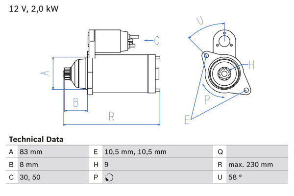 0986017601, Startér, Startér, BOSCH, 23300VB300, S13101, 23300V7200, S13102, 23300V7260, S13302B, 233000Y001, S13502, 23300VB3C0, S13502A, 455912, 8EA730238-001, DRS3168, JS650, LRS01184, LRS1184