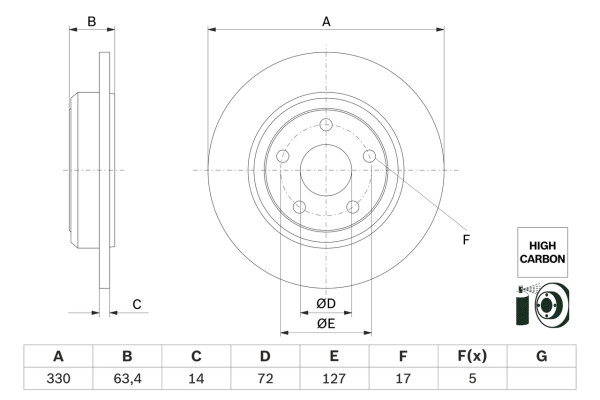 0986479F89, Bremsscheibe, BOSCH, 52124763AC, 52124763AD, 08N23311, 108591, 24011401201, 55747, 562971JC, 5953, 6166900, 673502, 92274703, ADA104365, BG4772C, BR2636ULT, BS0016C, DDF2096C, DF6492, MDC2683, BR2636ULT4WD