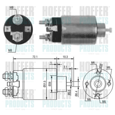 Solenoid Switch, starter - HOF46095 HOFFER - M1T77081*, M1T76281*, M1T75581*