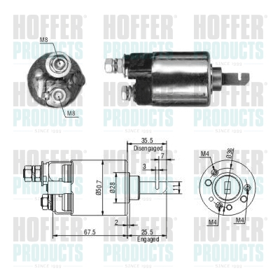 Solenoid Switch, starter - HOF46316 HOFFER - 31210P13904, 31210PT0904, 31210P30005