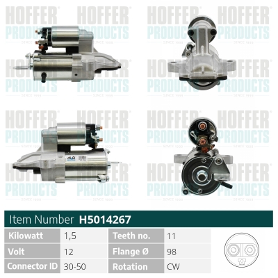 Anlasser, Starter - HOFH5014267 HOFFER - 1369310, 1S7U-11000-AG, 1S7U-11000-AF