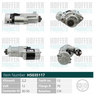Starter - HOFH5035117 HOFFER - 23300-VK500, MO02TS0575, 23300-WK500