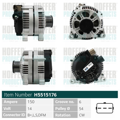 HOFH5515176, Lichtmaschine, HOFFER, 1485762, Y402-18300-A, 2S6T-10300-BC, Y402-18300, 1140136, 5190803, 2S6T-10300-BB, 2S6T-10300-BA, 0986049161, 114128, 2015287.1, 20179782BN, 210433R, 2191631502, 23332N, 274829, 301778RIM, 32049161, 471290079, 4715, 5515176, 595.553.150, 8EL738188-001, A12-1168, A3105, AX6104, CA1778IR, CAL15287, DRA4248, H5515176