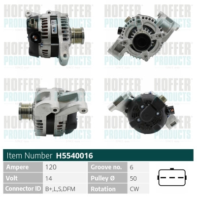 Alternator - HOFH5540016 HOFFER - 3M5T-10300-VC, 8603271, 1256552