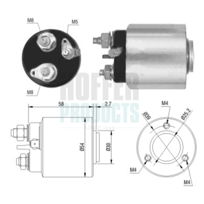 HOF46013, Elektromagnetický spínač, startér, Elektromagnetický spínač, HOFFER, 00005802CV, 7711134302, 00005802N4, 9627267180, 00005802V9, 00005802W0, 5802CV, 5802N4, 5802V9, 5802W0, 132977, 227532, 46013, 471480013, 594047, 599, CED569, E7466, 594119, 6646013, ZM599, D6RA18, D6RA19, D6RA22, D6RA27, D6RA29, D6RA34, D6RA40, D6RA52, D6RA54