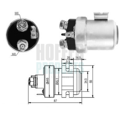 HOF46137, Elektromagnetický spínač, startér, Elektromagnetický spínač, HOFFER, 1405, 227041, 46137, 471480137, 6646137, ZM1405