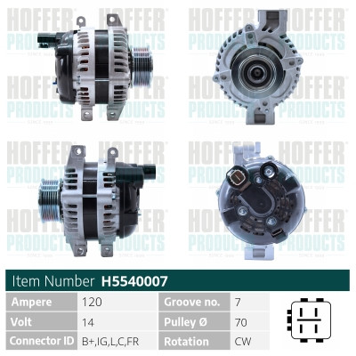 HOFH5540007, Generátor, Alternator, HOFFER, 31100-RBD-E01, 31100-RBD-E02, 31100-RSR-E01, CSC91, CSD86, CSD89, 021080-0010, 063377522010, 0986082050, 114208, 125.531.105.050, 188287, 20132932BN, 2040239, 210844, 23971N, 28-5585, 2H431, 301980RI, 440551, 471290202, 4G0011, 5540007, 57161, 831040004, 8EL011713-511, 9379, A12-0067, A6079, AEK2971