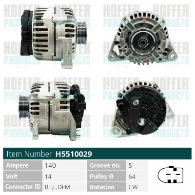 HOFH5510029, Lichtmaschine, HOFFER, 078903016AB, 078903016AC, 078903018AX, 4Z7903015, 0124525008, 063731746010, 101526, 11159N, 113510, 200030, 2015256, 20179652BN, 205.512.140.000, 210200, 28-3876, 301746RI, 32044470, 46034156V, 4645, 471290230, 4G0024, 5510029, 57091, 64851, 8EL011710-711, A0303, A12-0094, AEC1746, AG0568, ALTF459