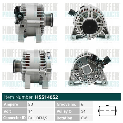 HOFH5514052, Lichtmaschine, HOFFER, 1140135, Y401-18300-A, 1464788, 1477856, 2S6T-10300-AA, 2S6T-10300-AB, 2S6T-10300-AC, 063380002010, 0986049151, 113912, 187773, 2014114.0, 2015001034, 20150411BN, 210432, 219163802, 27-4838, 301777RI, 440455, 471290063, 4G0391, 5514052, 595.547.080.020, 89213257, 8EL738187-001, A12-0021, A9020, AL-136JM, ALTL211, AX1203