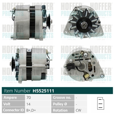 HOFH5525111, Lichtmaschine, HOFFER, 24161, 2871A142, AUU1053, 24198, 2871A161, AUU1184, 24219, YLE101560, 24228, YLE101700, 24241, ADU1148, YLE10019, 0986044571, 112238, 20105701BN, 2025107.0, 210060, 219102552, 2351, 24297, 301330RI, 359002801170, 444522, 471290332, 4G0376R, 5525111, 565.009.065.100, 8EL725911-001, A12-0027