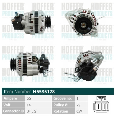 HOFH5535128, Generátor, Alternator, HOFFER, A002T82899, A2T82899, A2TN0499, MD306649, MD366050, 063731183010, 0986045561, 101561, 111594, 155.604.065.130, 20137901BN, 2035109.0, 210274, 28-2622, 2C969, 401179RI, 440950, 471290195, 4G0035, 5535128, 71-0563, 77177, 8EL737328-001, A12-1144, A5001, AL-116JM, ALTL050, AX6019, CAL35101AS, CGB-13008