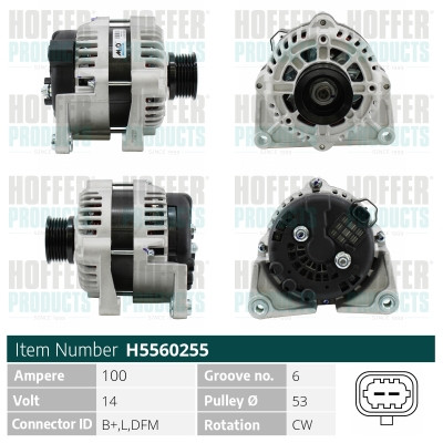 HOFH5560255, Alternator, HOFFER, 01202262, 13579667, 01202343, 95515973, 01204180, 013502595, 013579667, 095515973, 1202262, 1202343, 1204180, 13502595, 0986083410, 115410, 135.574.100, 20141611OE, 2042116, 210827, 21513N, 28-5971, 445102, 471290363, 4G1004, 553495RI, 5560255, 58941, 600000163270, 831010043, 89215648, 9445