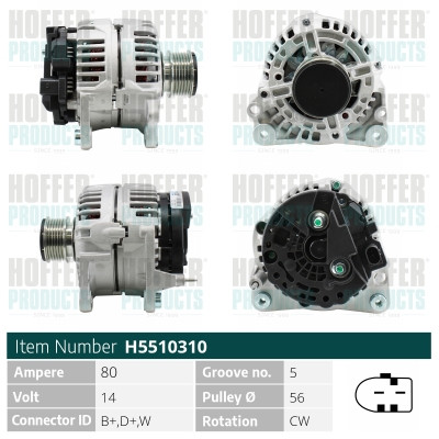 HOFH5510310, Lichtmaschine, HOFFER, 038903023K, 038903023Q, 038903024B, 045903023B, 045903025B, 0124315001, 063731502010, 113340, 13849N, 200093, 20108601BN, 2048106.0, 210167R, 282996, 301502RI, 305.518.070, 32041480, 4586, 471290364, 4G0231R, 5510310, 8EL011710-311, A0127, A12-0839, AL-123JM, ALTS187, AX1047, CA1502IR, CAL48106, DRB1480