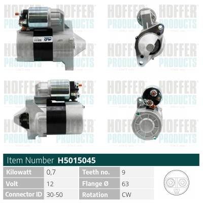 HOFH5015045, Starter, HOFFER, 23300-00QAY, 7700864608, GXE4924, 7701499651, 8200369521, 0001116001, 063721057010, 101057, 101609, 11131088, 111641, 201010, 20479211BN, 220358, 25-2191, 2S0039, 31143N, 330014092, 42017840, 471280045, 5015045, 570.512.092.000, 58087, 6015112.0, 72-0356, 830510080, 88212973, 8EA011350-001, CS1057, CST15112