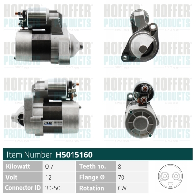 HOFH5015160, Anlasser, Starter, HOFFER, 23300-1F700, 23300-1F705, 23300-1F760, 23300-1F761, 115522, 160.551.082.000, 190677, 201305, 20417901BN, 220523A, 25-3191, 327090082, 45013946V, 471280126, 5015160, 6045109.0, 8EA738136-001, 9569, CST45109, DRS3946, H5015160, J5211103, JS1305, LRS01635, MTD230, S0720S, S102867, S12-0572, 160.551.082.340, 201145