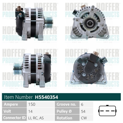 HOFH5540354, Lichtmaschine, HOFFER, 1229258, 30667067, Y601-18-300, 1229259, 30667067A, 1255711, 30667068, 1255712, 30667068-A, 1477737, 30795422, 1477738, 30795422AA, 1692417, 30795423, 1704085, 30795423AA, 1708322, 31285593, 1708342, 31285594, 31285595, 3M5T-10300-PB, 31288155, 3M5T-10300-PC, 36000598, 3M5T-10300-PD, 36000599, 3M5T-10300-PE, 36002577