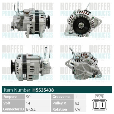 HOFH5535438, Alternator, HOFFER, A003T07483, A3T07483, MD162964, 112129, 13788, 155.605.090.130, 20137801BN, 2035108, 210461, 23718N, 28-2804, 2C302, 401184RI, 471290342, 4G1100, 5535438, 8EL737339-001, 9368, 943311841010, A12-0681, A5004, AEA2235, ALC302, ALTS147, CAL35108, CGB-13695, G102048, H5535438, JA1184IR, LRA02717