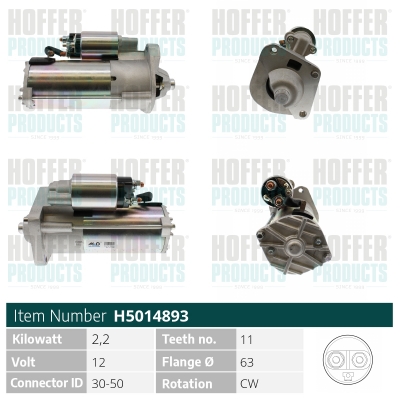 HOFH5014893, Anlasser, Starter, HOFFER, 36001683, AMEV5C11000CA, 0986026260, 11040922, 116051, 15130100, 20450031, 221174A, 254378, 255321, 30659314, 31218N-OS, 338051112, 3798, 42026260, 460413, 471280525, 5014893, 53177, 6014130, 810.538.112.020, 830527006, 8EA011-612-131, CST14130, DRS1064, H5014893, LRS02706, S102075, S12-0160, S9382P