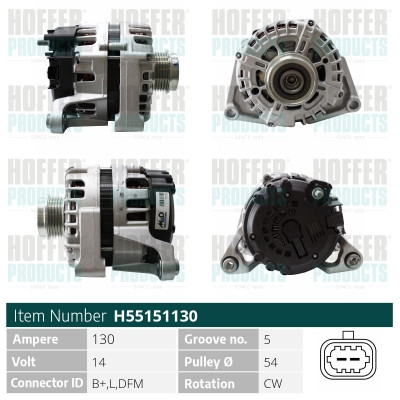 HOFH55151130, Alternator, HOFFER, 01202245, 01202350, 013588290, 013589290, 095523602, 1202245, 1202350, 13588290, 13589290, 95523602, 012049, 012240001, 0986087460, 11654, 11654N, 12090662, 135.577.120.000, 13597227, 14201238, 2015568, 20179865OE, 209089, 2281941302, 2614154A, 286723, 32004004, 4223, 471290551, 55151130, 554167RI