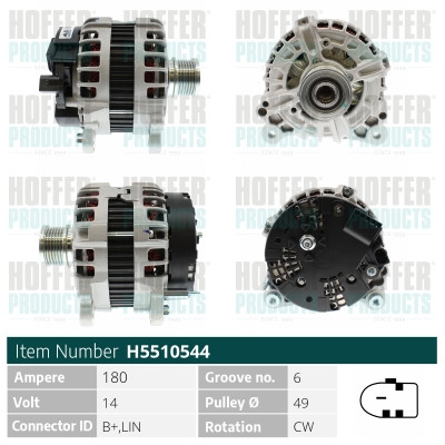 HOFH5510544, Lichtmaschine, HOFFER, 03L903023M, 03L903023MX, 03L90323M, 04L903023T, 04L903023TX, 063736195010, 0986085980, 1003666, 116195, 12090710, 12201085, 200217, 20101274, 2010472, 209270R, 286818, 305.924.180.010, 32439783, 40246, 471290618, 4G0875, 5510544, 554111RI, 57540, 831010030, 8EL015637-101, 9090811, A0607, A12-0256, AG1716