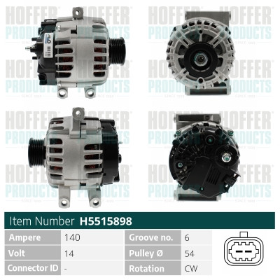 HOFH5515898, Alternator, HOFFER, 01202302, 01202303, 01202386, 01202441, 01202462, 01202477, 013512744, 013512745, 013520813, 013586365, 013586366, 095519877, 095519897, 095519912, 095524437, 095524826, 095524960, 1202302, 1202303, 1202386, 1202441, 1202462, 1202477, 13512744, 13512745, 13520813, 13586365, 13586366, 95519877, 95519897