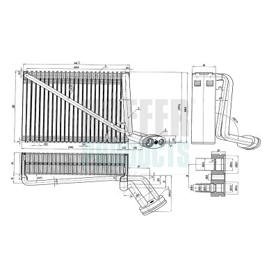 HOF997054, Evaporator, air conditioning, HOFFER, 8D1820103B, 8D1820103C, 8D1820103D, 8D1820103G, 0300V148, 08022, 112014, 1986AD4010, 359000392370, 36077, 452750068, 54292, 710.30102, 817521, 820000N, 92272, 997054, A4124105, AC721472, AE48000P, V10-65-0016, H997054