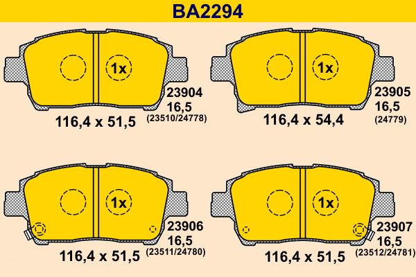 Brake Pad Set, disc brake - BA2294 BARUM - 04465-52022, 04465