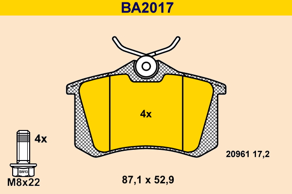 Brake Pad Set, disc brake - BA2017 BARUM - 1115107, 1611456380, 1H0698451