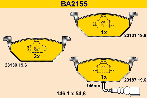 Brake Pad Set, disc brake - BA2155 BARUM - 1K0698151D, 1K0698151F, 1J0698151D