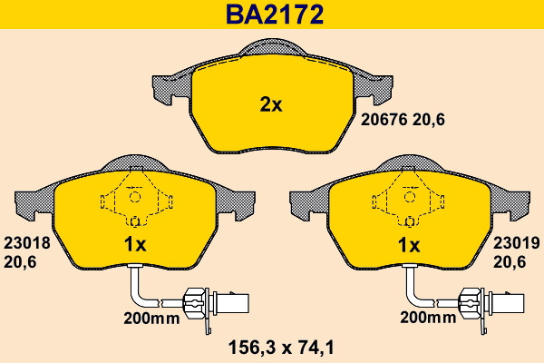 Brake Pad Set, disc brake - BA2172 BARUM - 4B0698151N, 8E0698151K, 4B0698151B