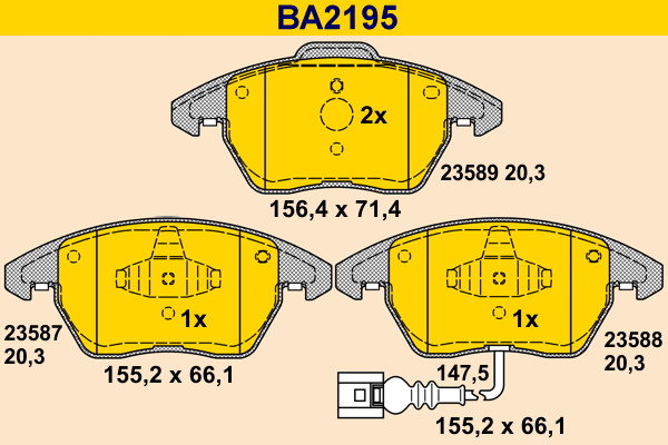 Brake Pad Set, disc brake - BA2195 BARUM - 3C0698151B, 3C0698151C, 3C0698151J