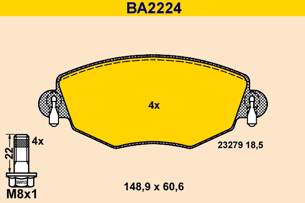 Bremsbelagsatz, Scheibenbremse - BA2224 BARUM - 1521531, C2S17129, 1250688