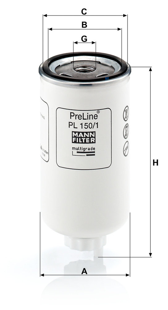 Fuel Filter - PL 150/1 MANN-FILTER - 1E786-43060, 1E786-43060B, 1E786 ...