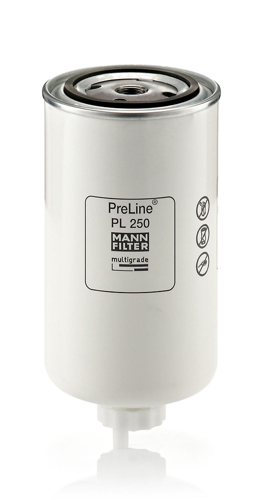 PL 250, Fuel Filter, MANN-FILTER, 04130241, 090237, 11642537, 1995121.0, 236260GT, 3972868M1, 466-4177, 64201500, 6529570M1, 6529570M2, 90200-1004, 11642737, 4130650, 5411665330, 0009830546, 070990279, 08820065, 1229401, 24.A26.00, 4812009694, 50302445, 7028352, 799968, BF46050, ELG5667, FS20303, H637WK, SK48567, SN70391, WFU105337